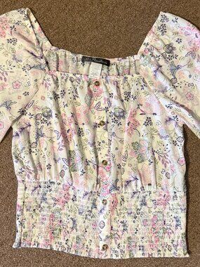 B Flawless Junior's Floral Peasant Top On Off Shoulder XLarge New W/Out Tags